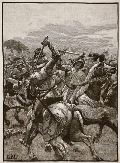 Richard III i slaget ved Bosworth, illustrasjon fra Cassells Illustrated History of England (sepia-foto) av English School