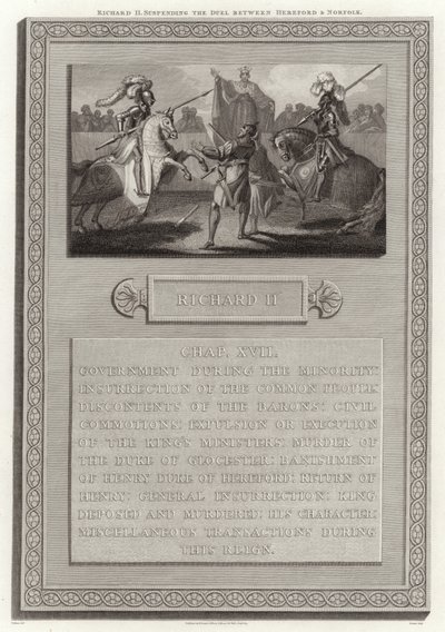 Richard II suspenderer duellen mellom Hereford og Norfolk av English School
