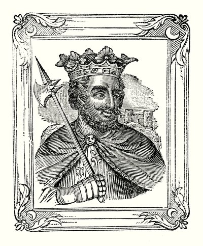 Richard I ble født i 1157, kronet i 1189 og døde i 1199 (gravering) av English School