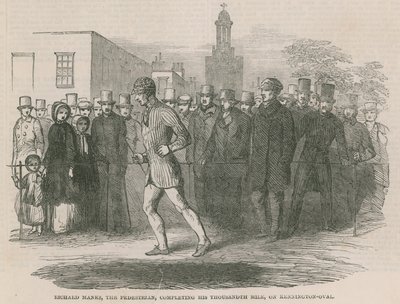 Richard Manks, fotgjengeren, fullfører sin tusende mil på Kennington Oval av English School