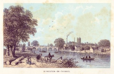 Themsen: Kingston-on-Thames (farget gravering) av English School