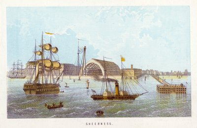 Themsen: Sheerness (farget gravering) av English School