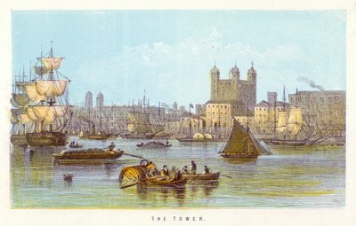 Themsen: The Tower (farget gravering) av English School