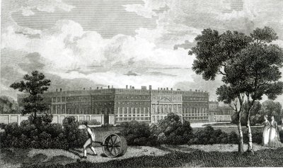 Rolling the Lawns på Hampton Court Palace, 7. mars 1807 av English School