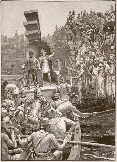 Romerske soldater forlater Storbritannia, illustrasjon fra Cassells Illustrated History of England (sepiafoto) av English School