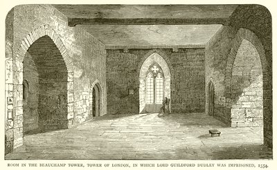 Rom i Beauchamp Tower, Tower of London, der Lord Guildford Dudley ble fengslet, 1554 av English School