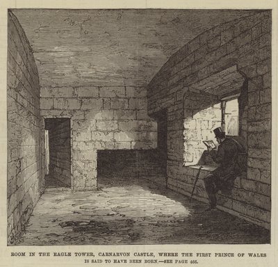 Rom i Eagle Tower, Carnarvon Castle, hvor den første prinsen av Wales sies å ha blitt født (gravering) av English School