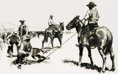 Roping og brennemerke storfe i det ville vesten av English School