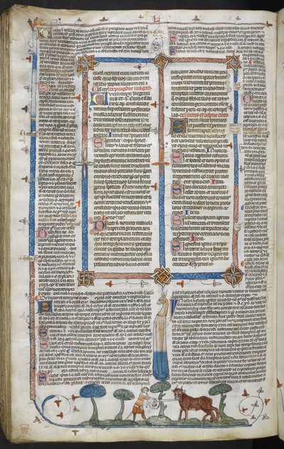 Kongelig 10 E IV fol. 294v Mann som angriper en okse, fra Smithfield Decretals (Decretals of Gregory IX) c.1340 (vellum) av English School
