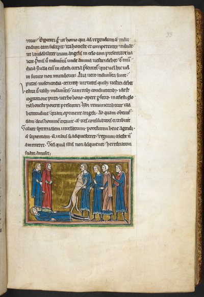 Kongelig 12 F.XIII, f.33 Hund identifiserer en morder.  , fra Bestiary (ff. 3-141), Lapidary (ff. 141v-149)  , 2. kvartal av 1200-tallet (vellum) av English School