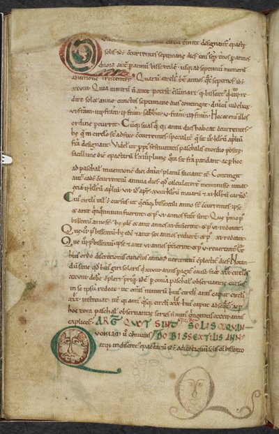Kongelig 13. A.XI, f.79v Menneskeansikter i initialer, De temporum ratione, Bede den ærverdige (vellum) av English School