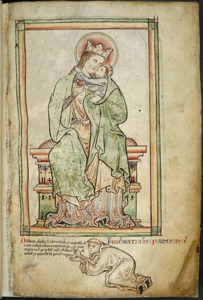 Royal 14 C. VII, f.6 Virgin and Child med kunstner, illustrasjon fra 
