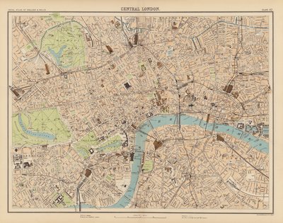 Royal Atlas, ca 1900: London sentrum (litho-farge) av English School