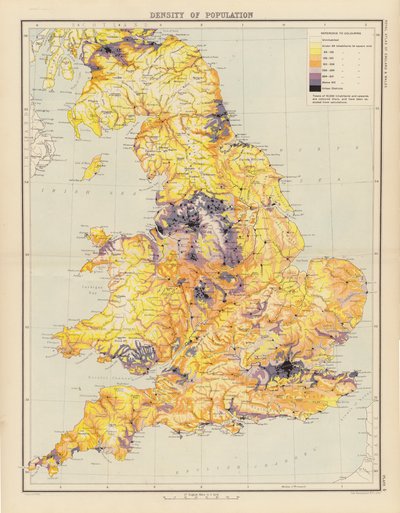 Royal Atlas, ca 1900: Befolkningstetthet (farge litho) av English School