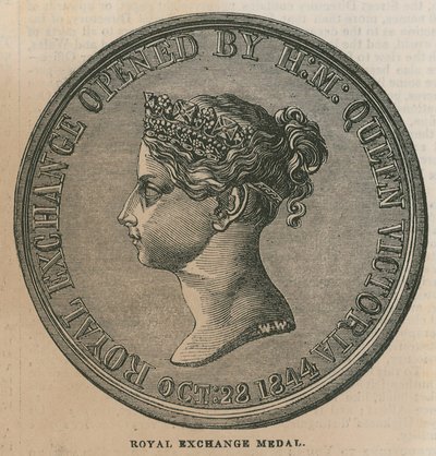 Royal Exchange Medal, slått til for å minnes åpningen av Royal Exchange i 1844 av English School