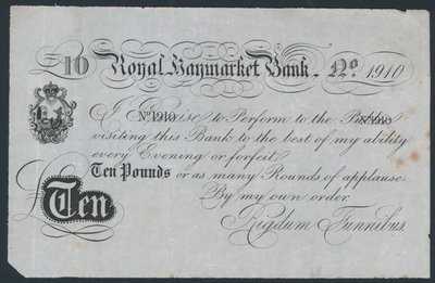 Royal Haymarket Bank, spøk teatralsk seddel av English School