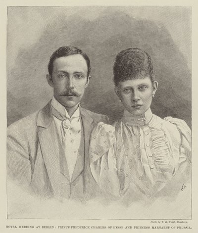 Kongelig bryllup i Berlin, prins Frederick Charles av Hessen og prinsesse Margaret av Preussen (gravering) av English School
