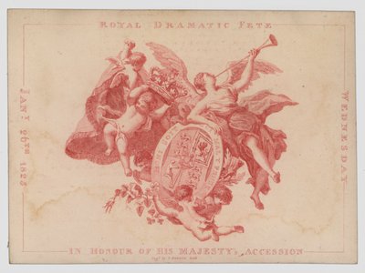 Kongelig dramatisk fest til ære for årsdagen for tiltredelsen av kong George IV, 26. januar 1825 (farget gravering) av English School