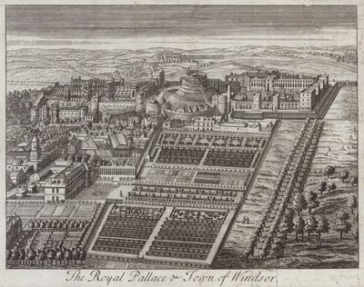 Kongepalasset og byen Windsor, Berkshire (gravering) av English School