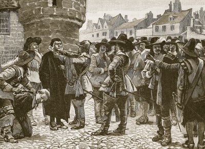 Royalistiske plottere på Salisbury som fornærmer sheriffen, illustrasjon fra Cassells Illustrated History of England (sepiafoto) av English School