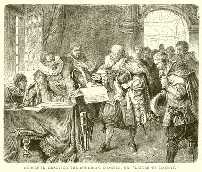 Rudolf II gir Bohemian Charter, eller Majestetsbrev av English School