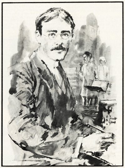 Rudyard Kipling (litho) av English School
