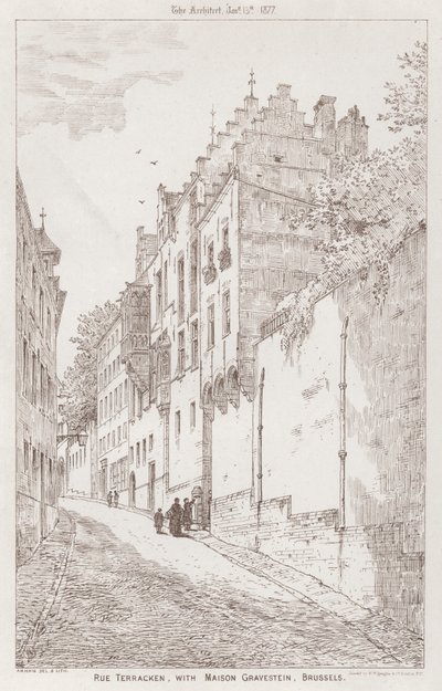 Rue Terracken, med Maison Gravestein, Brussel (gravering) av English School