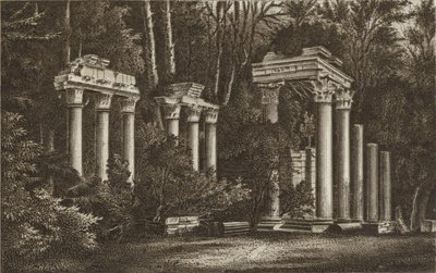 Ruiner ved Virginia Water (litho) av English School