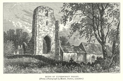 Ruinene av Ulverscroft Priory (gravering) av English School
