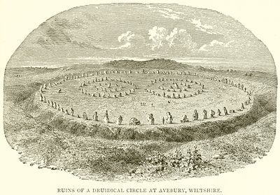 Ruinene av en Druidical Circle i Avebury, Wiltshire av English School