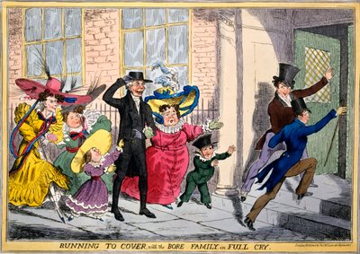 Running to Cover with the Bore Family in Full Cry, ca. 1830 (håndfarget gravering) av English School