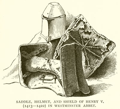 Sadel, hjelm og skjold til Henry V (1413--1422) i Westminster Abbey av English School