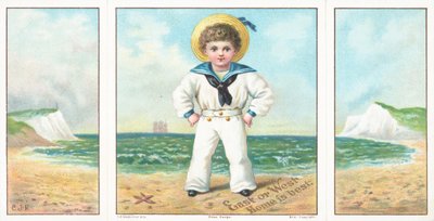 Sjømannsgutt på stranden, julekort. av English School