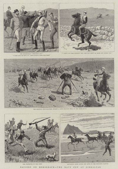 Sailors on Horseback, Navy Cup på Gibraltar (gravering) av English School