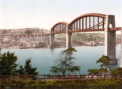 Saltash Bridge, Plymouth (håndfarget bilde) av English School