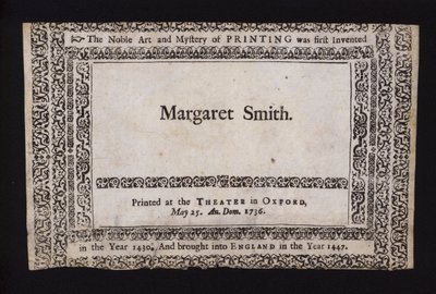 Prøve av trykk utført ved Sheldonian Theatre, Oxford, 25. mai 1736 (gravering) av English School