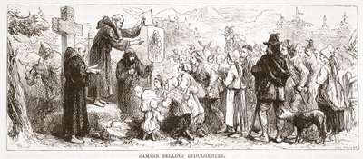Samson Selling Indulgences, illustrasjon fra The History of Protestantism av James Aitken Wylie (1808-1890), pub. 1878 av English School