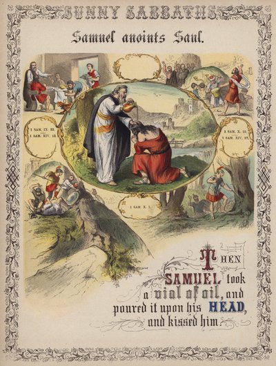 Samuel salver Saul (farget gravering) av English School