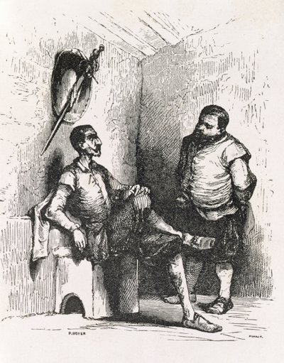 Sancho: Jeg burde lage en sjelden utleier, illustrasjon fra akt II, scene I av Don Quixote i England. En komedie, gravert av P. Soyer av English School