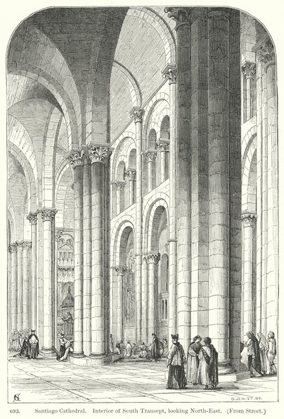 Santiago-katedralen. Interiøret i sørtranseptet, sett mot nordøst (gravering) av English School