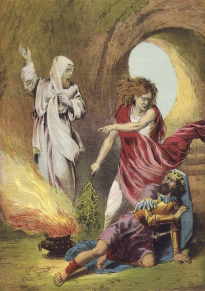 Saul og heksen fra Endor (litho-farge) av English School