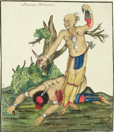 Savage Warrior, ca. 1800 (penn og wc på papir) av English School