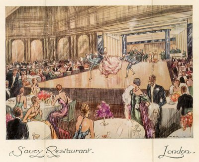 Savoy Restaurant, London (fargelitografi) av English School