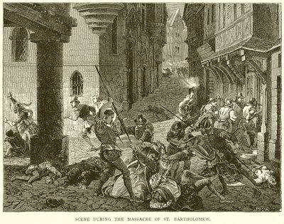 Scene under massakren på St. Bartholomew av English School