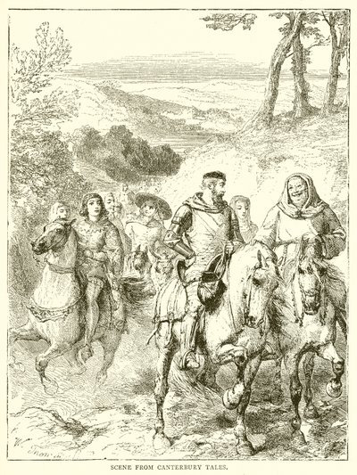 Scene fra Canterbury Tales av English School
