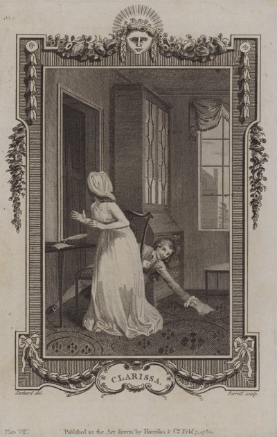 Scene fra Clarissa, av Samuel Richardson av English School