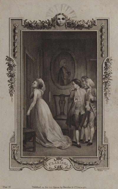 Scene fra Clarissa, av Samuel Richardson av English School