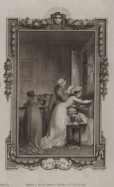 Scene fra Clarissa, av Samuel Richardson av English School