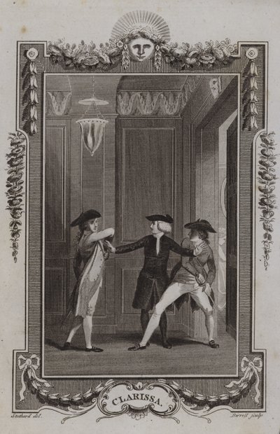 Scene fra Clarissa, av Samuel Richardson av English School
