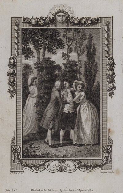 Scene fra Clarissa, av Samuel Richardson av English School